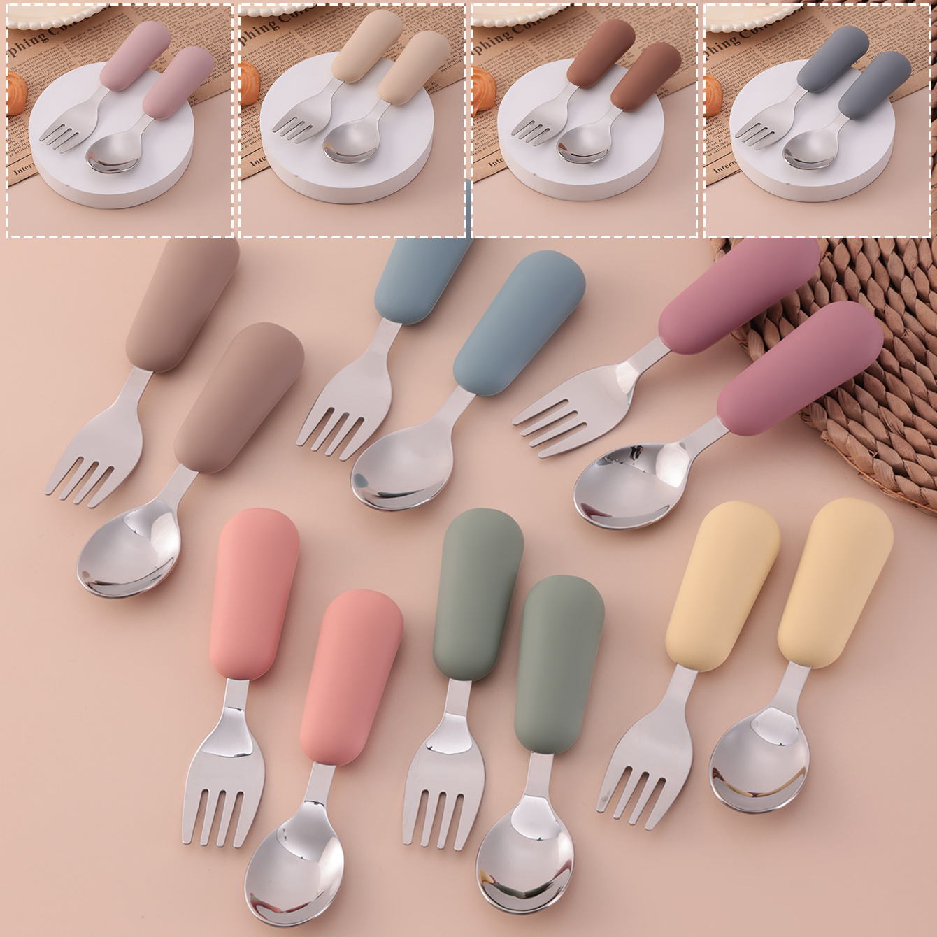 Baby Food Utensils Set - Color Kids 2PCS Stainless Steel Fork