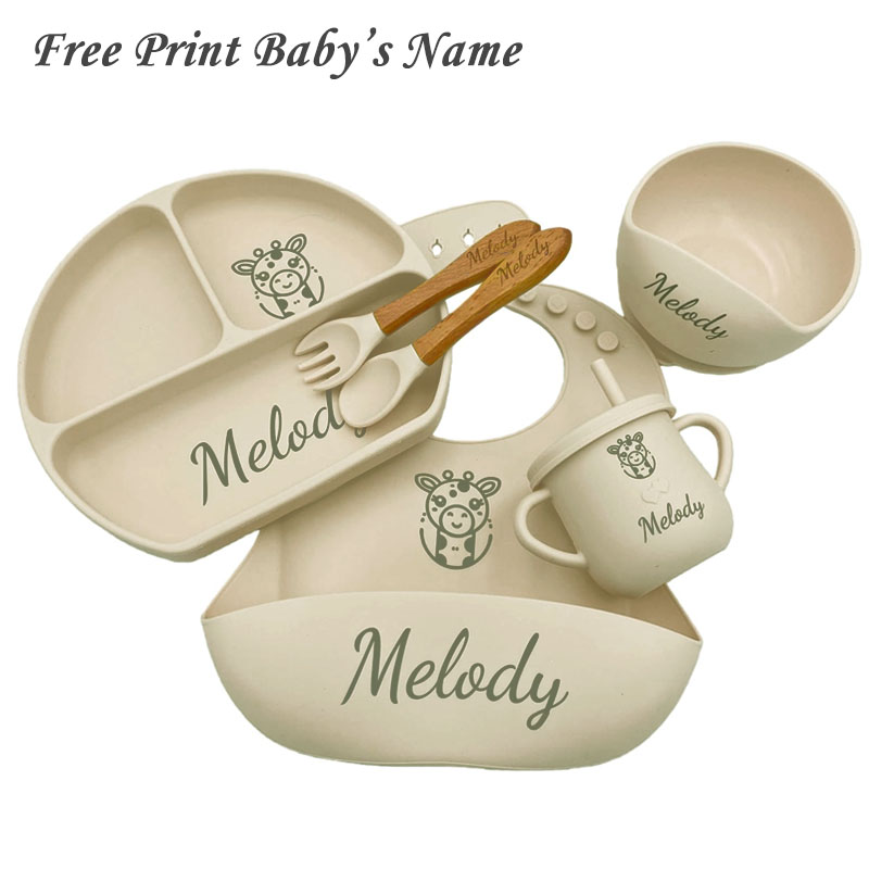 Plate Suction Toddler - Silicone Feeding Set Customized Name For
