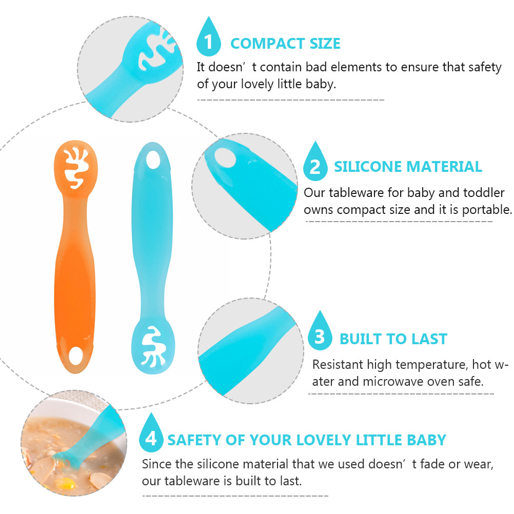 Baby Food Utensils Set - 2Pcs Food Grade Silicone Toddler Learning
