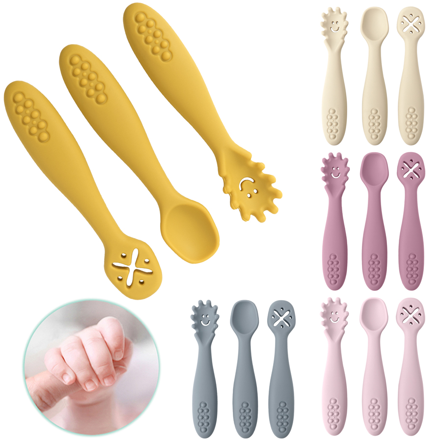 Baby Food Utensils Set - 3PCS Silicone Spoon Fork For Baby