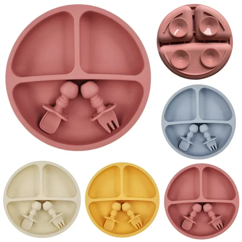 Plate Suction Toddler - 3Pcs Silicone Baby Feeding Set BPA