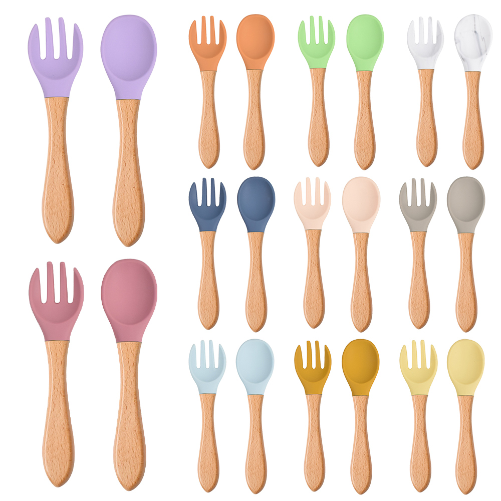 Baby Food Utensils Set - 2Pcs/Set Baby Silicone Spoon Fork with