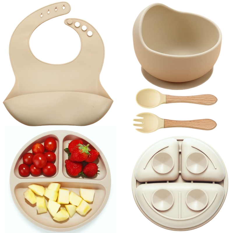 Plate Suction Toddler - 5Pcs Silicone Baby Feeding Set Safe