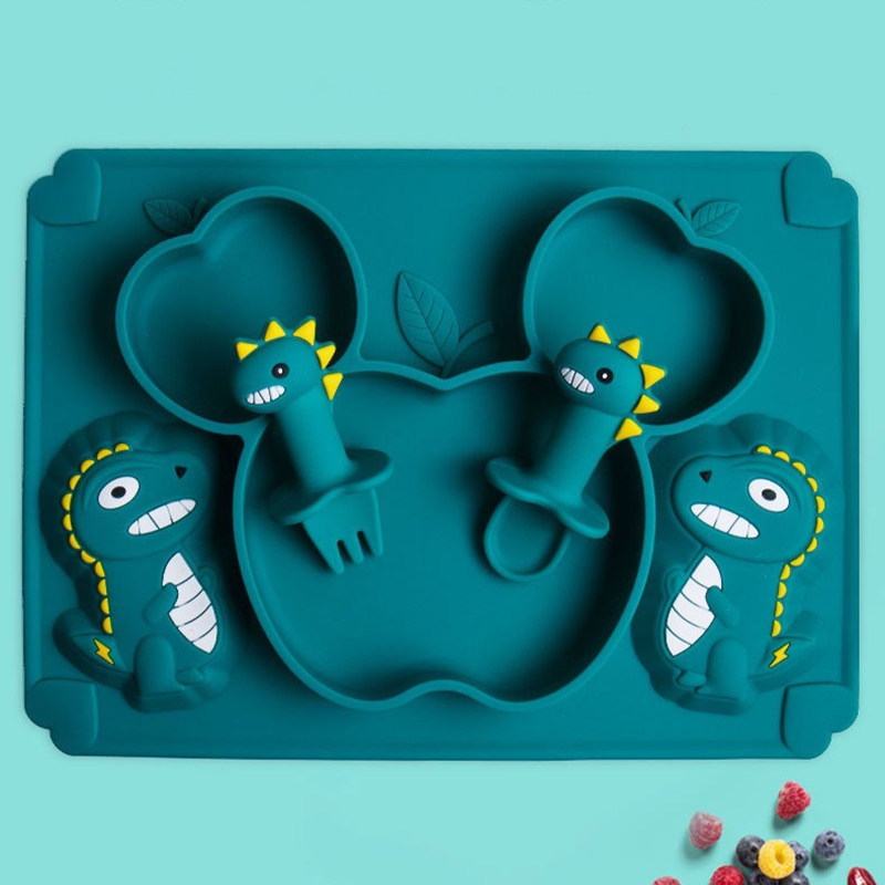 Baby Food Utensils Set - Baby Dinosaur Silicone Tableware Learning Spoon